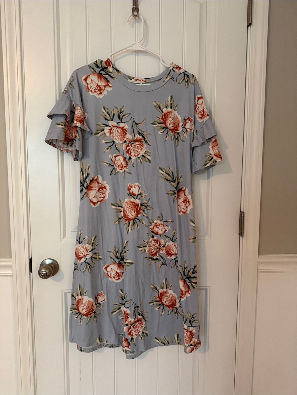 Reborn J Blue Floral Midi Dress with Peach Blooms
